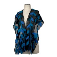 Black base Blue Dark Green and Turquoise Leaf Scarf